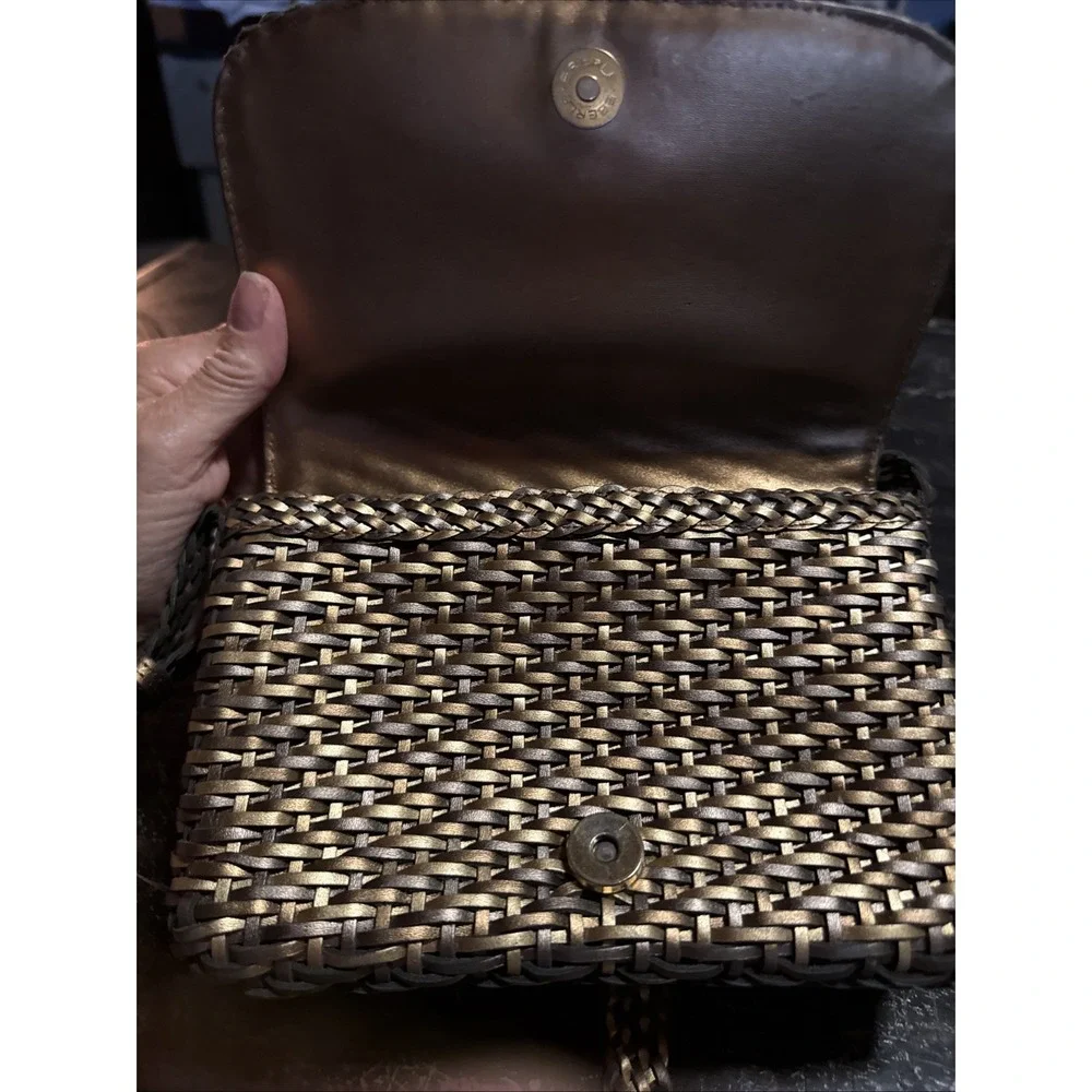 Vintage CEM Metallic Purse Woven Leather Crossbody Bag Gold Silver Bronze Brazil